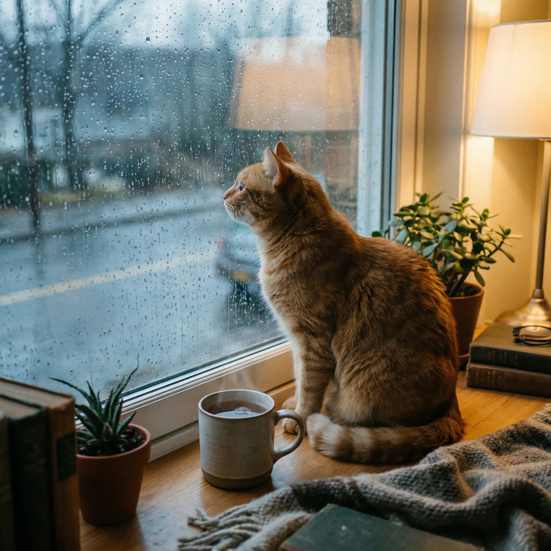 猫咪望着窗外的雨 - 捷克街头塔诎